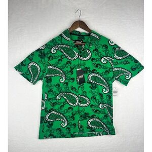 New Fresh Prints of Bel-Air Mens Button Up Shirt M  Green Paisley Stretch Fabric